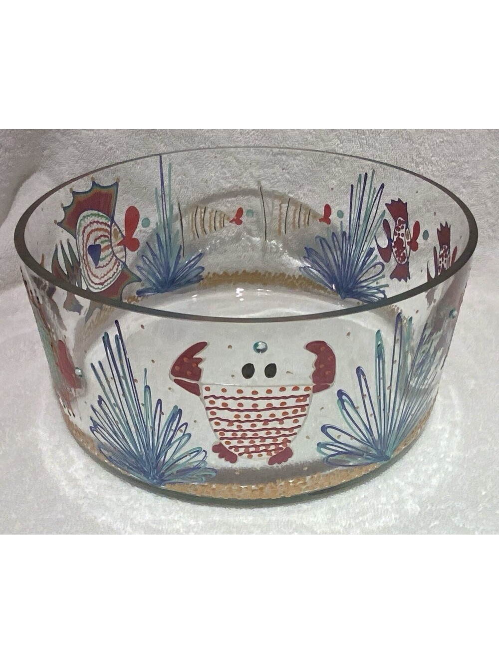 10”D Hand Painted Art Glass Bowl with Colorful Fish Theme